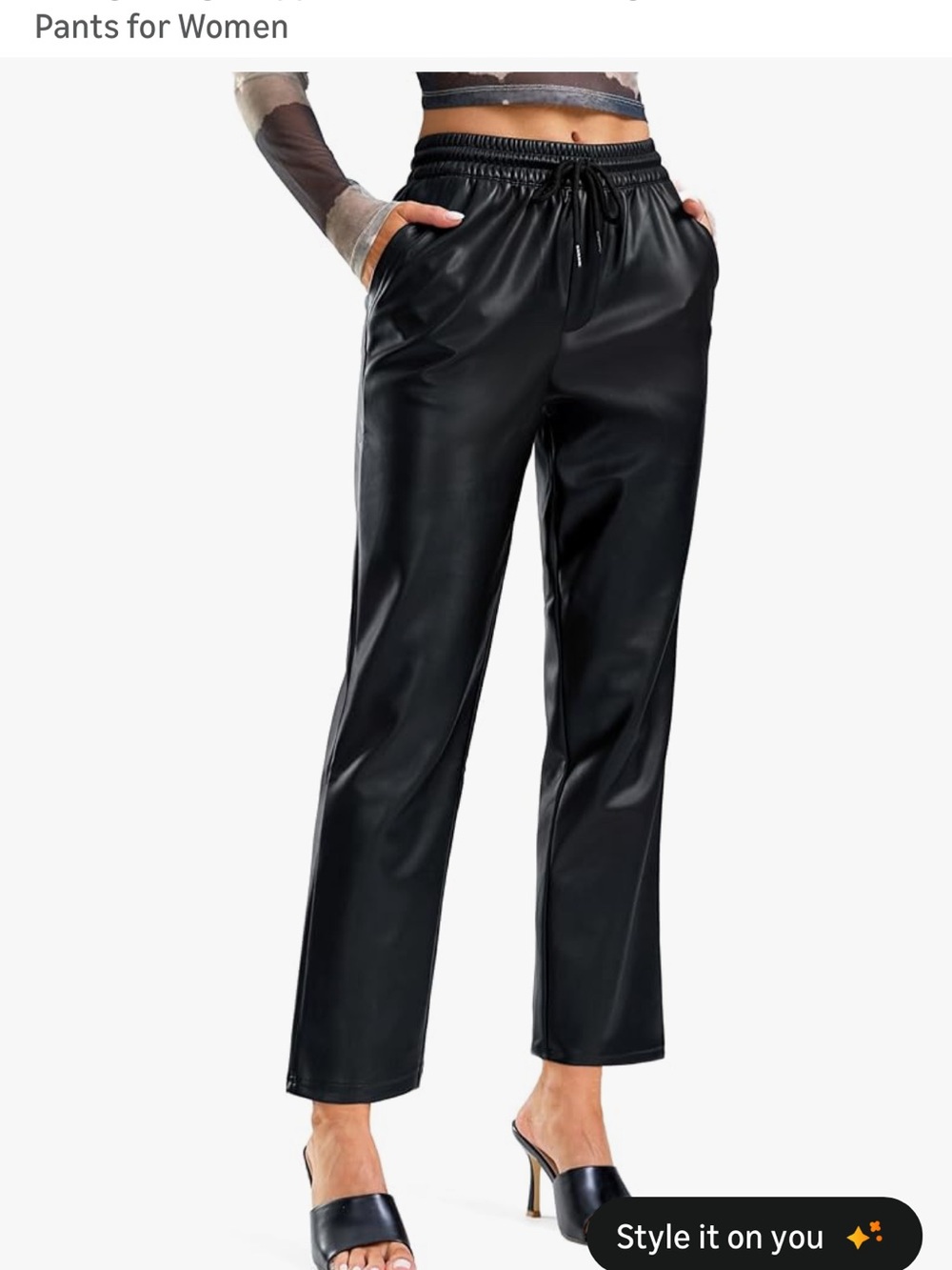 Women’s Faux Leather Drawstring Pants - Black